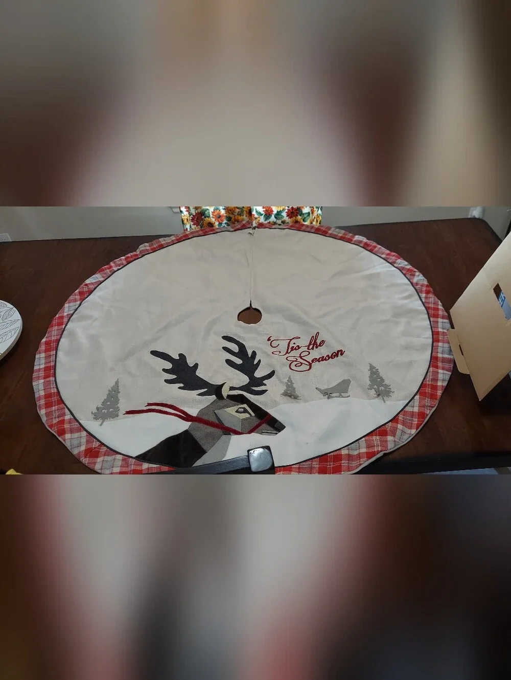 Hobby Lobby Cream and Red Reindeer Tree Skirt